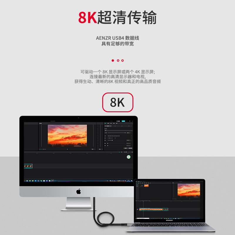 Malwee雷电4数据线Thunderbolt3连接线USB4双头TypeC公对公40Gpbs显示器高速传输8K高清5K全功能40Gb快充100W-图3