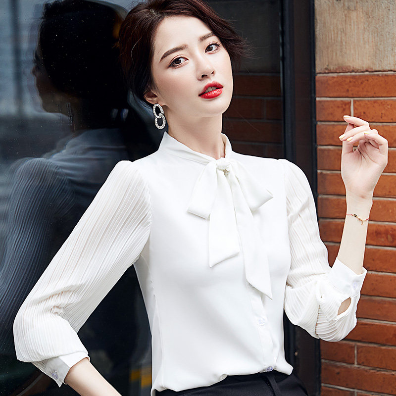 洋气雪纺女长袖职业气质蝴蝶结衬衫 怡情姿衬衫