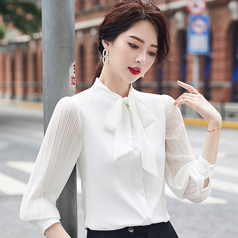 洋气雪纺女长袖职业气质蝴蝶结衬衫 怡情姿衬衫
