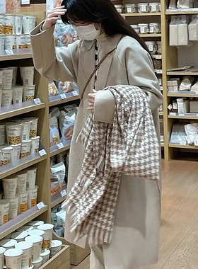 千鸟格围巾流苏复古女秋冬季