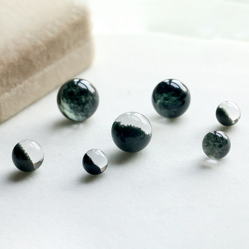 7A天然绿幽灵散珠 无孔聚宝盆圆单珠子水晶手串项链坠DIY饰品配件 - 图1