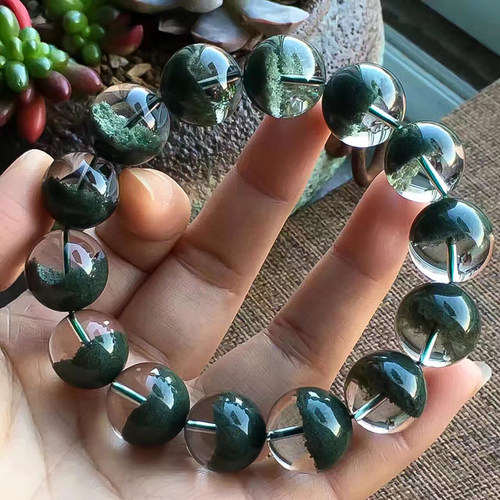 7A天然绿幽灵散珠 无孔聚宝盆圆单珠子水晶手串项链坠DIY饰品配件 - 图2