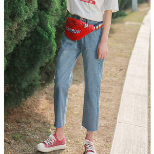 高腰直筒九分牛仔裤