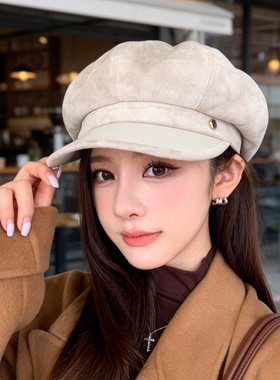 英伦复古金属标八角贝雷帽女
