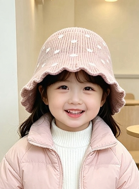 秋冬女童波点保暖渔夫帽