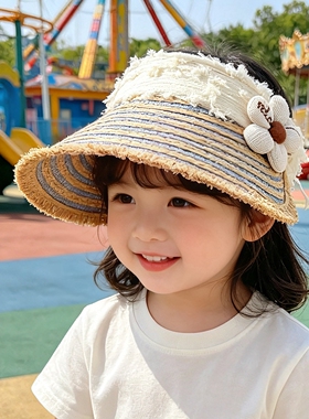 夏季女童空顶防晒草帽甜美蝴蝶结
