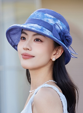 夏季妈妈花饰防晒显脸小渔夫帽
