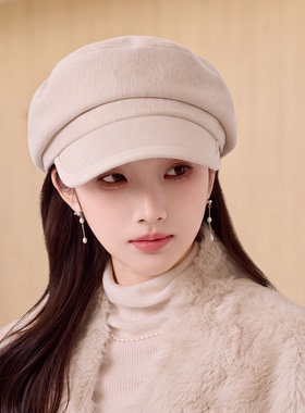 英伦复古秋冬加厚显脸小八角帽女