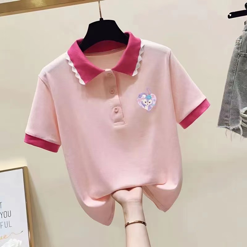 女童polo衫短袖2023夏季新款儿童翻领t恤中大童撞色网红半袖上衣