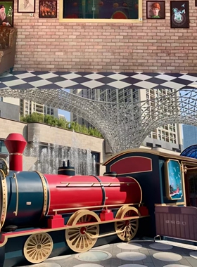 大型复古有轨电车绿皮火车模型