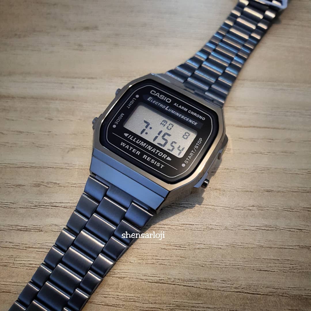 【纯黑有格调】卡西欧casio 复古小方块 电子手表男A168WGG-1A/1B - 图0