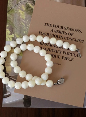 S925纯银白色马蹄螺贝壳素圈手工