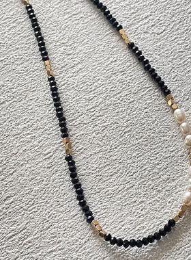 原创设计天然石黑色颈链高级感