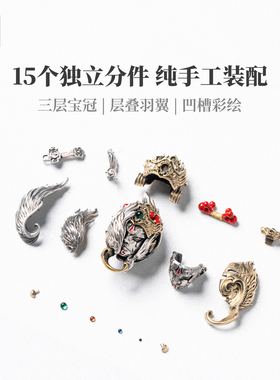 琢匠S925银白鹤童子文玩三通配件