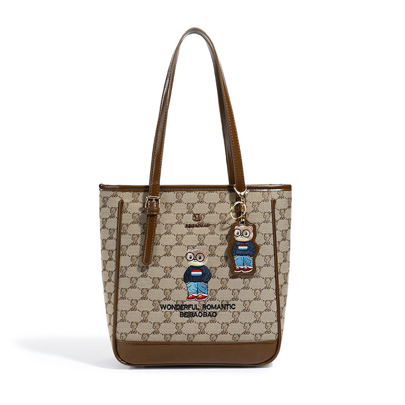 2026新款原创小熊帆布托特包女式单肩手提包大容量撞色通勤购物袋,淘宝优惠券,粉丝福利购,淘宝优惠卷