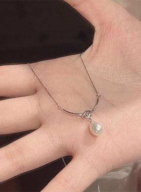 楚噢纯银S925大珍珠项链锁骨链女