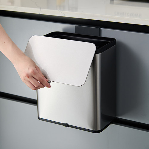 不锈钢垃圾桶厨房专用可挂式滑盖式小号橱柜门挂式卫生间粘贴挂墙 - 图3