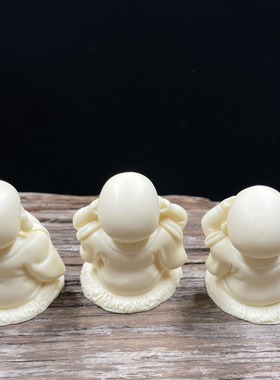 【清仓】象牙果雕刻三不和尚勿听勿言勿看禅意茶宠汽车小摆件厂家