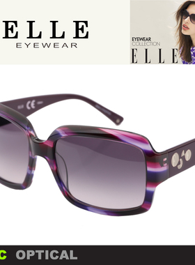 ELLE 复古炫彩条纹大方框撞色太阳眼镜框女款镜架El18952
