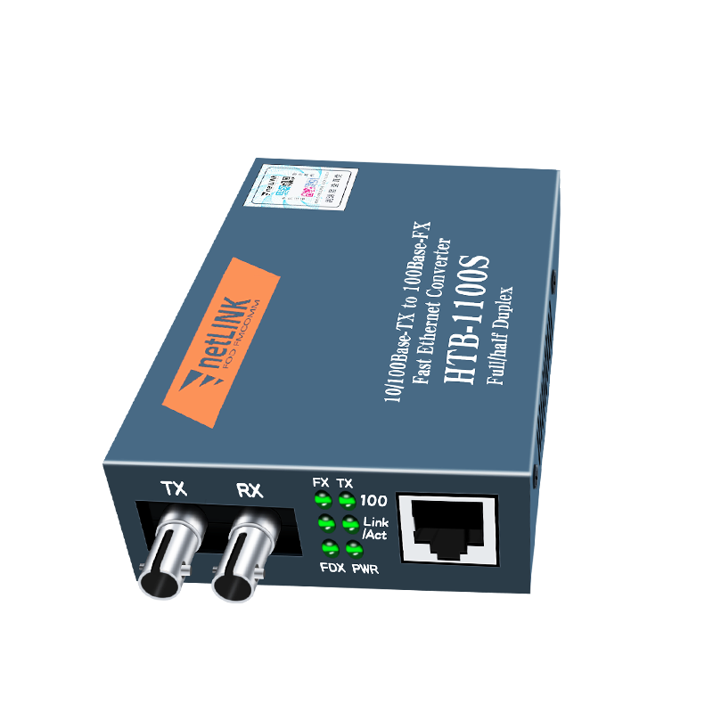 适用于netlink光纤收发器ST光电转换器单模双纤25\40\60公里百兆HTB-1100S-25KM双卡口光纤转RJ45  Converter - 图2