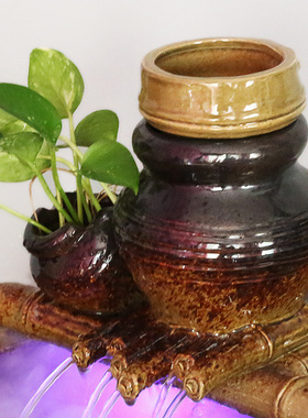 中式喷泉倒流灯摆件客厅桌面禅意创意工艺品店铺开业乔迁新居礼品