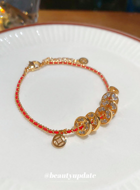 爆款转运编织绳铜钱手链新中式国风复古气质手环轻奢高级感手饰女