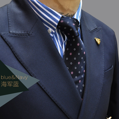 ZBTO藏青色海军蓝制服修身款羊毛男士时尚商务双排扣西装西服套装 - 图1