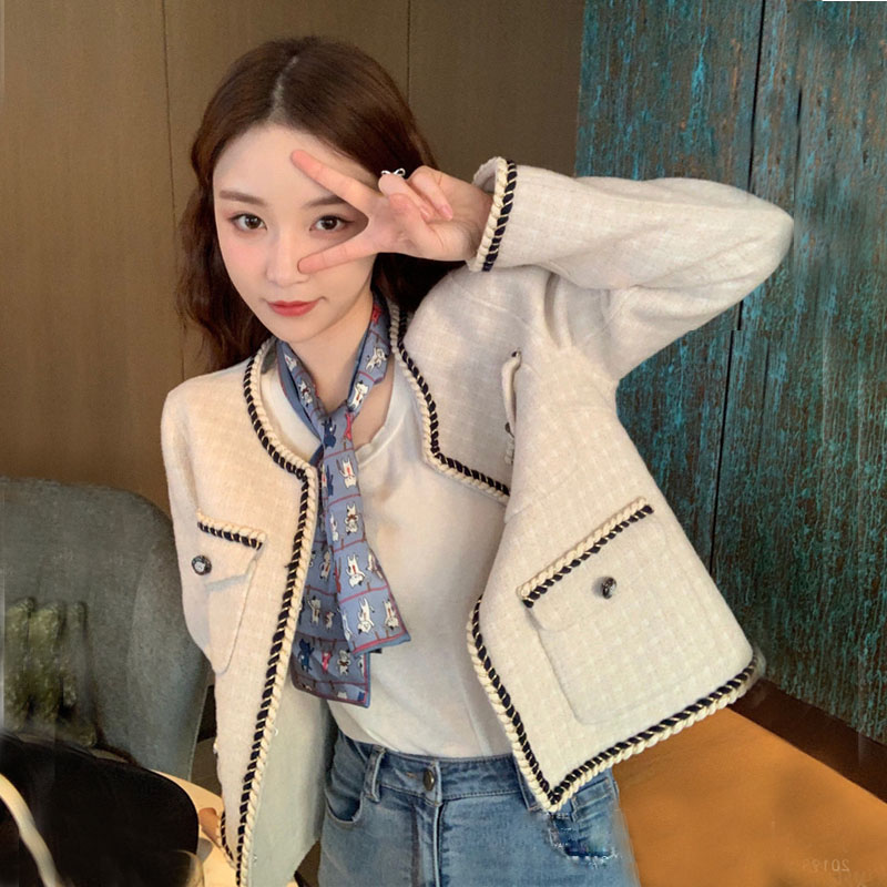 rouje kelly名媛小香风短外套女2023新款韩版粗花呢气质修身上衣