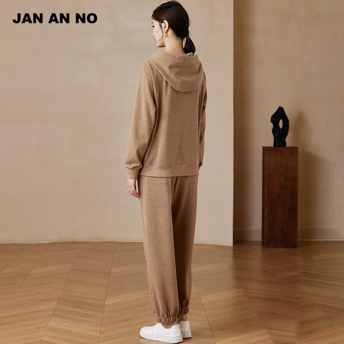 JAN AN NO 简爱诺休闲米咖色运动连帽卫衣/裤子秋冬季JA089623WY - 图1