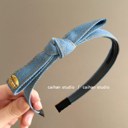 复古甜~金标牛仔蝴蝶结发箍早秋新款简约小众高级感压发旅行头箍