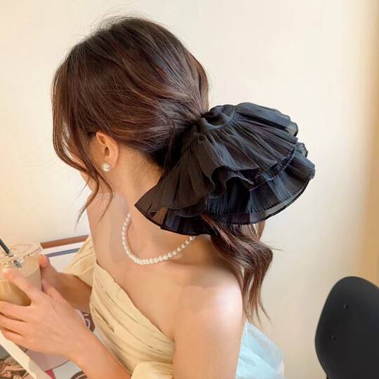 温柔白月光~泡泡褶皱大肠发圈女高级感百搭头绳时尚黑白发绳发饰