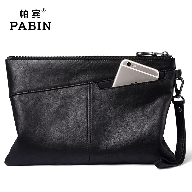帕宾牛皮新款大容量手拿包潮手拎包 帕宾男士包袋