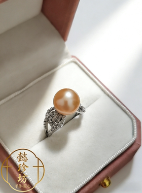 天然淡水珍珠戒指本命年送女友礼物小众设计11-12mm中国红极光