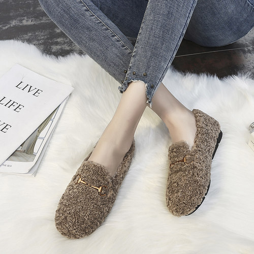 豆豆鞋女冬加绒2025年新款平底单鞋棉瓢鞋羊羔毛女鞋一脚蹬毛毛鞋 - 图2