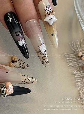 NEKONK豹纹Kitty蝴蝶结美甲饰品