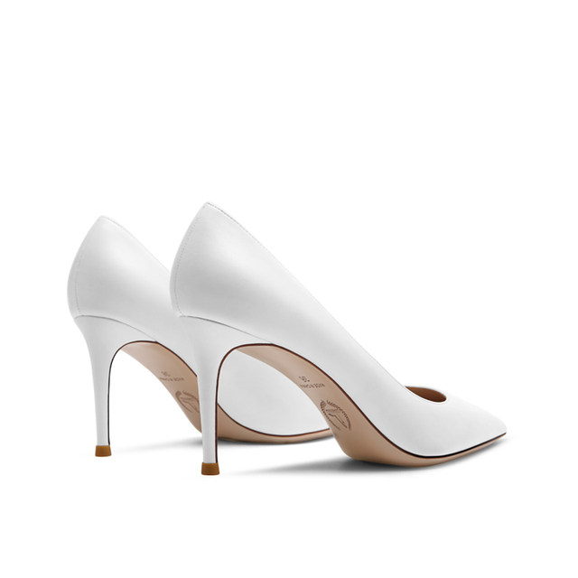 All-match white pointed leather high heels