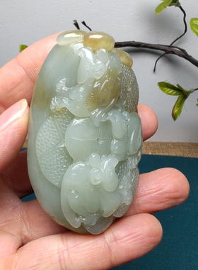 和田玉且末糖青白玉五子登科把件