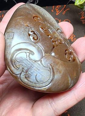 新疆和田玉且末糖玉仿古龙凤手把件猫眼苏工油润男女国风龙凤呈祥