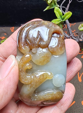 新疆和田玉且末糖青白玉梅花鹿铜钱蝙蝠手把件男女国风一路繁花