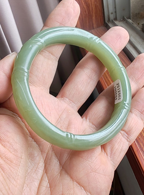 和田玉青白玉雕花竹节60mm手镯