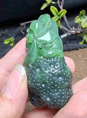 和田玉碧玉莲花荷花手把件苏工精品高雅细腻油润男女国风荷出绿波