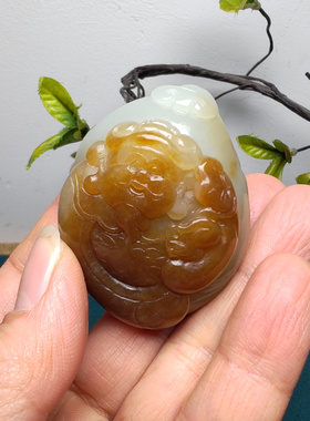 新疆和田玉且末糖青白玉佛财神如意手把件高档男女国风财福双至