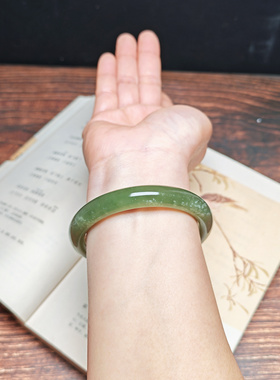 和田玉青白玉冰飘花手镯58送证书