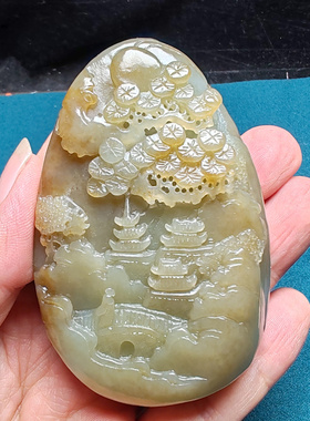 新疆和田玉且末糖玉山水意境手把件苏工精雕油润男女国风智者乐山