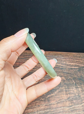 和田玉青白玉圆条手镯58送证书