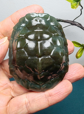 新疆和田玉且末蓝调糖玉龟壳手把件苏工精品保真男女国风富甲天下