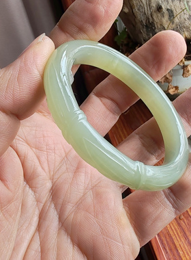 新中式和田青白玉雕花竹子手镯53