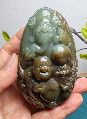 新疆和田玉且末蓝调糖玉财神佛寿星如意手把件送礼父母男女福禄寿