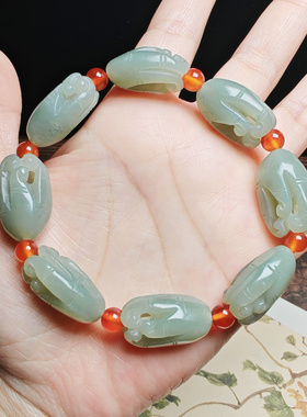 和田玉且末青白玉佛手手链