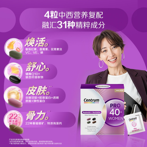 【U先】新品Centrum善存PRO进阶营养包女士复维40岁尝鲜装5包 - 图0